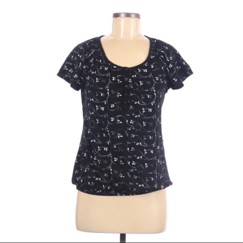 Karen Scott | Black Floral Top Medium Ruched